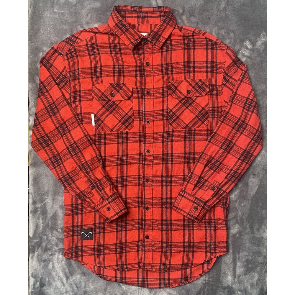 Saint Morta Flannel Shirt Men's Medium Red Tartan Plaid Long Sleeve Streetwear
